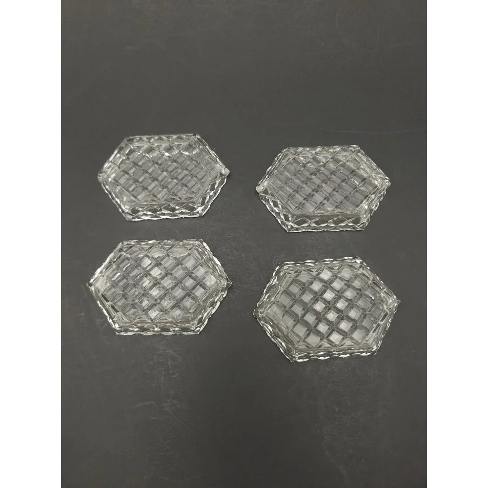 Vtg Set Of 4 Diamond Pattern Small Ashtrays Or Salt Cellars W/ Toothpick Holder‎